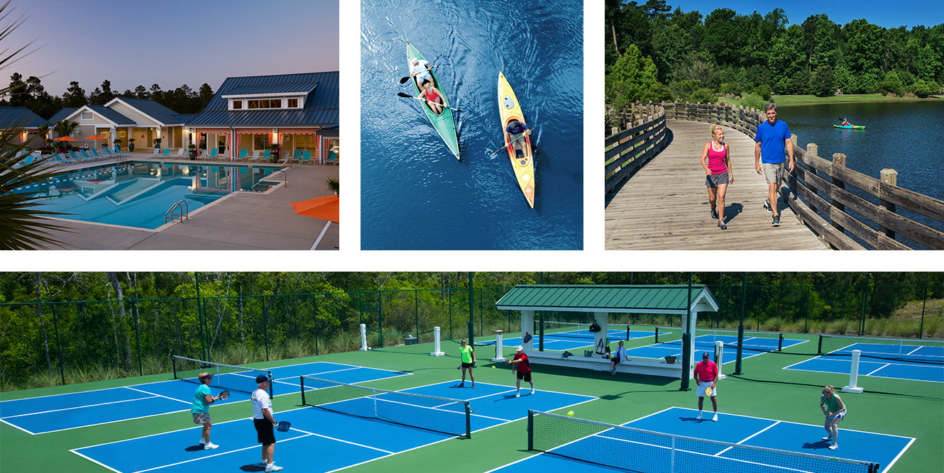 pool, pickleball, kayaking